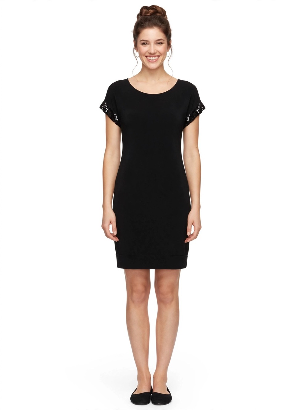 Black Sequin Cuff Sleeve Shift Dress EN  FOCUS STUDIO Medium 8 10